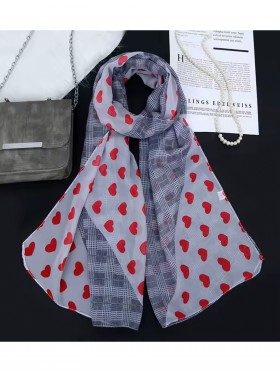 Chiffon Heart & Plaid Fashion Scarf